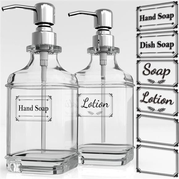 GLADPURE Soap Dispenser - 2 Pack, 18 Oz Antique Design Thick Glass Hand Soap - Picture 1 of 8